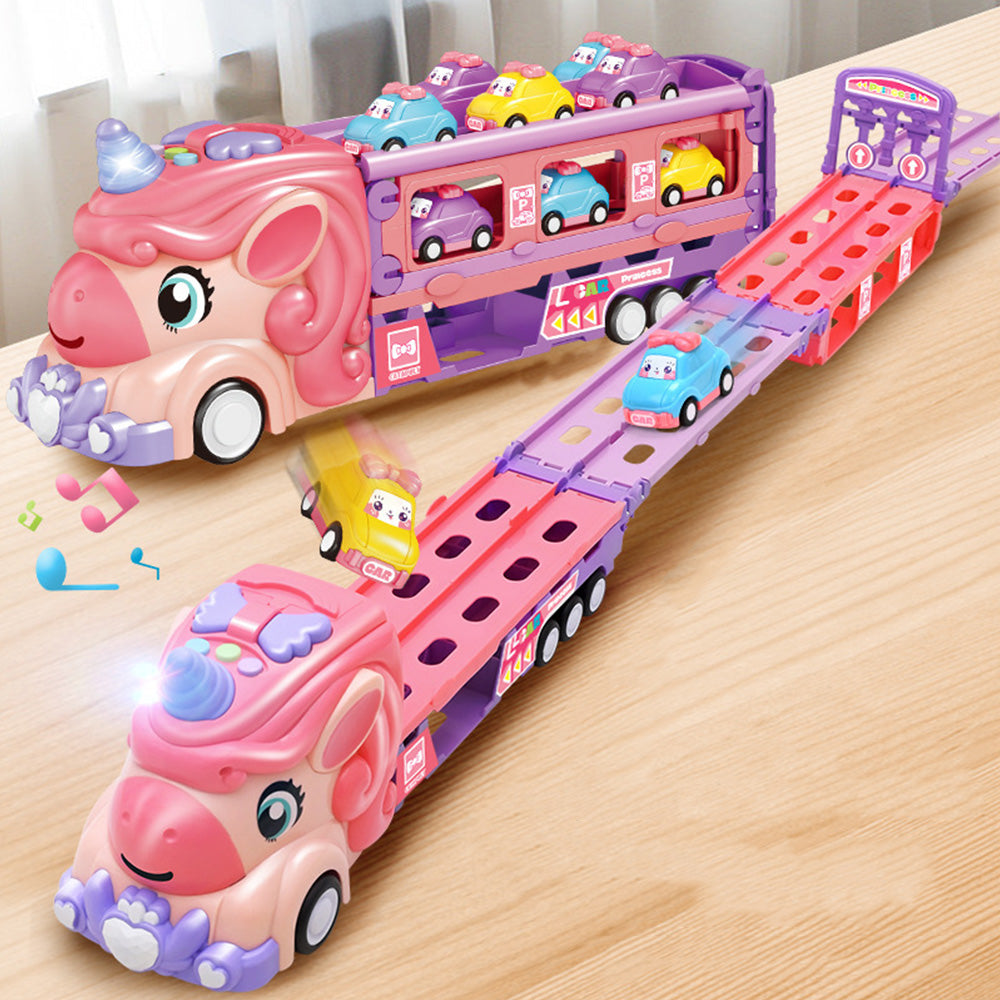 Unicorn Foldable Toy Truck Racetrack with Lights & Sound Birthday Gift Girls