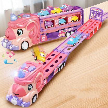 Unicorn Foldable Toy Truck Racetrack with Lights & Sound Birthday Gift Girls