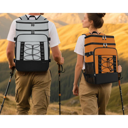 Insulated Backpack Cooler Leak Proof 2 Compartment Lunch Bag for Hiking Camping-Grey