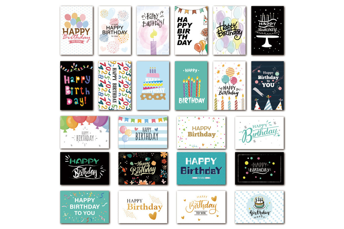 24 Piece Unique Happy Birthday Cards - Green Mixed Color