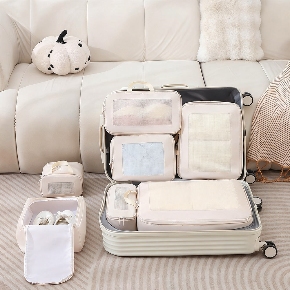 7Pcs Compression Packing Cubes Set ¨C Travel Luggage Organizer Bags for Suitcases Khaki