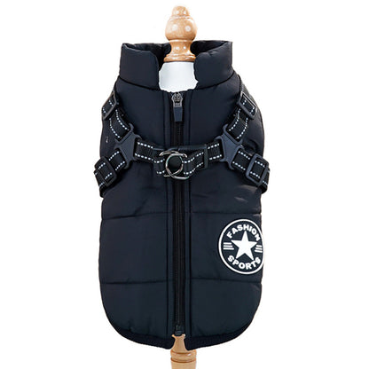 Pet Winter Jacket Padded Adjustable Warm Coats with Zipper (Black)