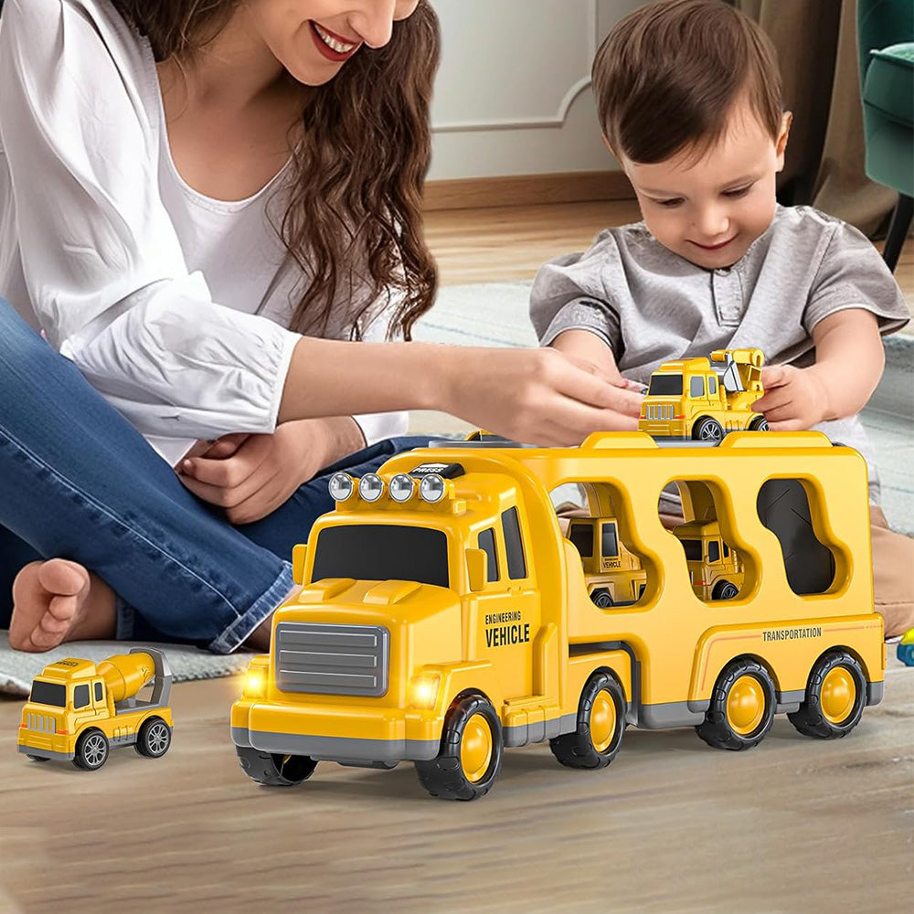 Construction Truck Toys with 6 Mini Cars for Kids Electric Carrier Toy Set