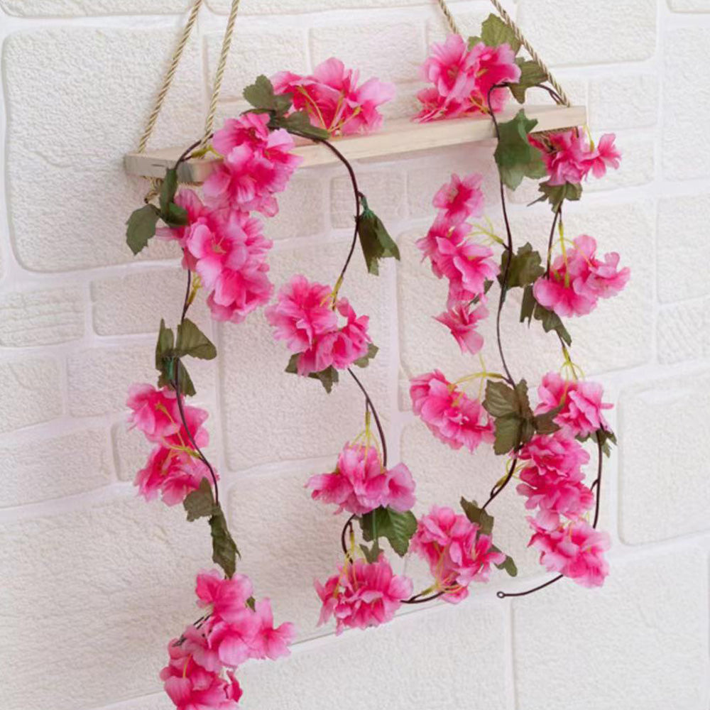 4PCS Sakura Vine Artificial Silk Hanging Garlands 2.3m for Wedding & Home Decoration Rose Red