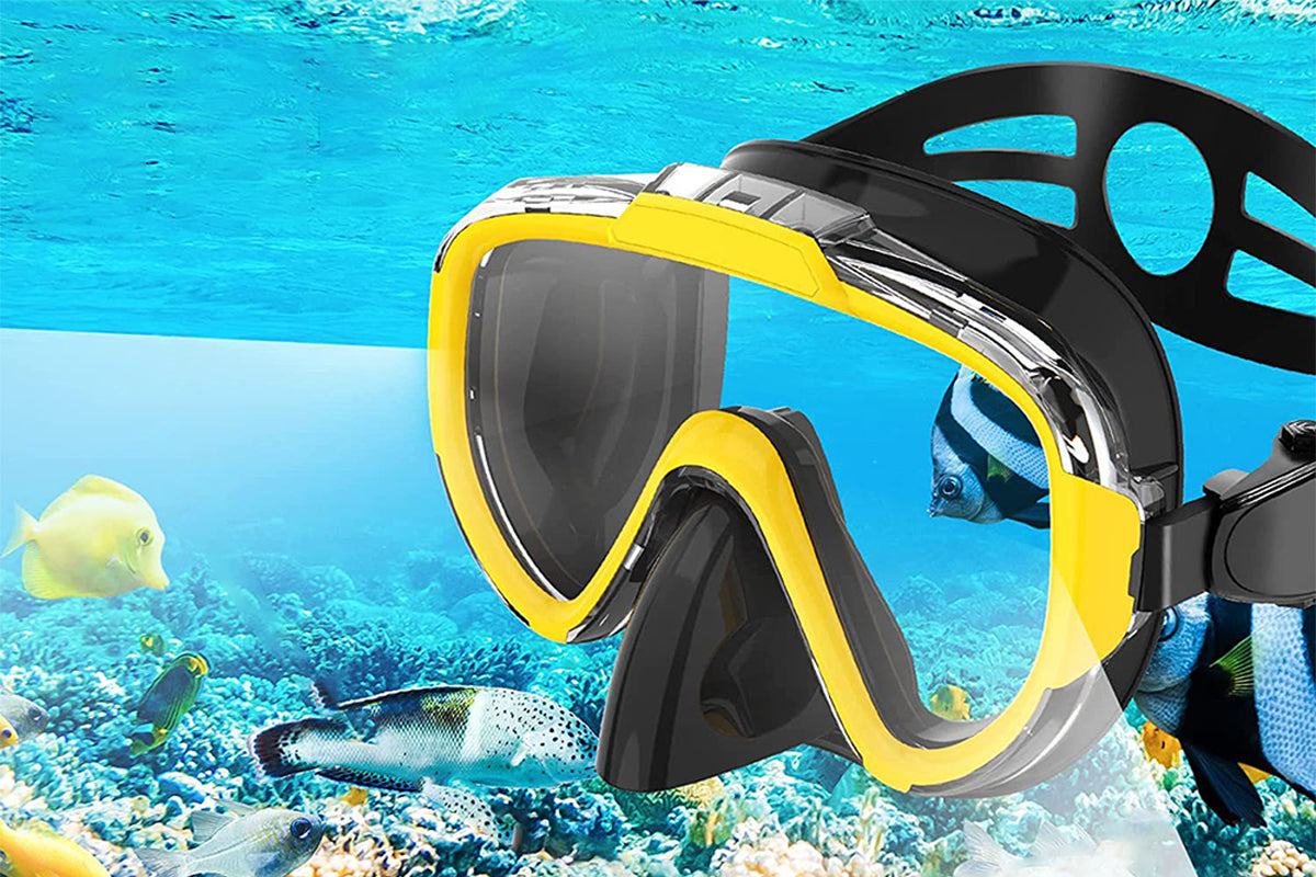 Diving Mask Anti-Fog Panoramic View Snorkel Dry Top Snorkeling Gear For Adults-Yellow