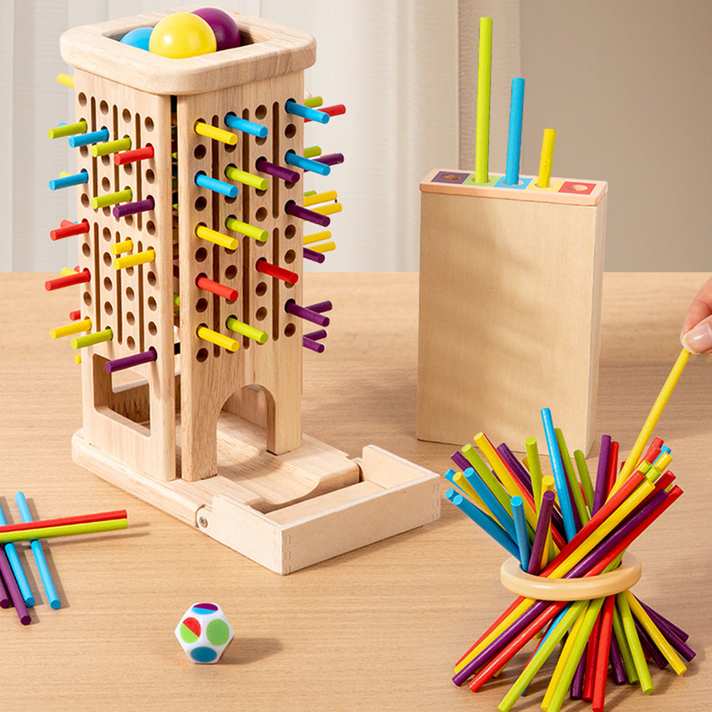 Wooden Tower 3-in-1 Stick Pulling and Balance Board Game for Little Ones and Family