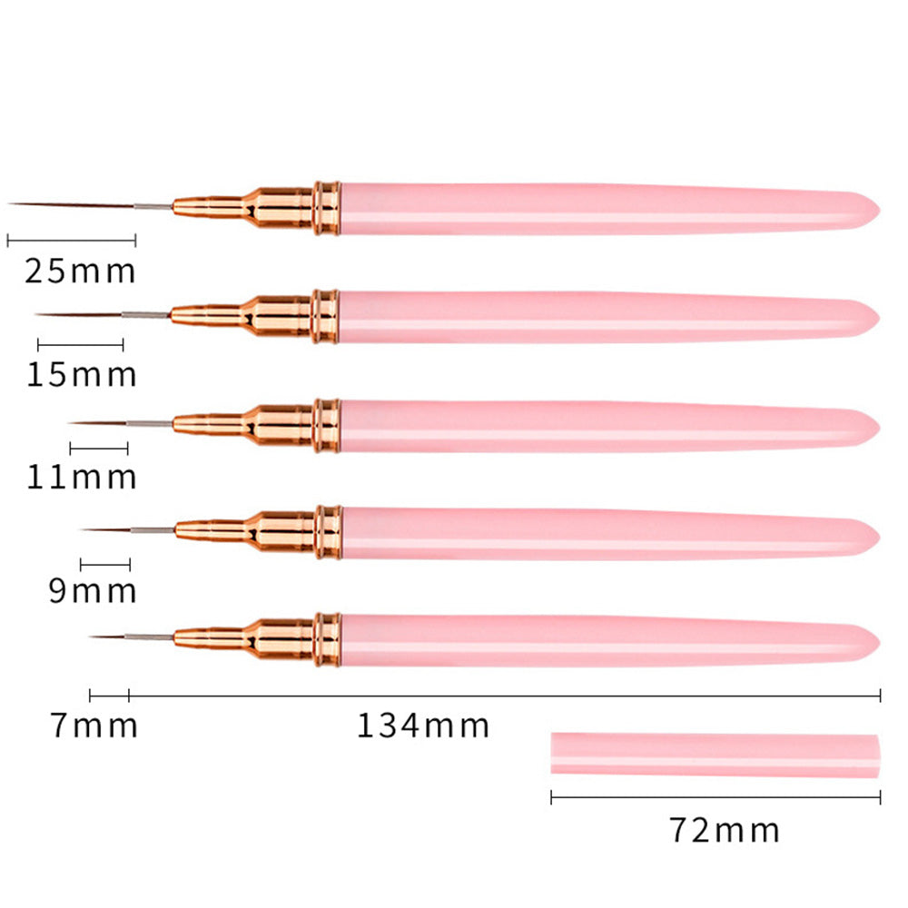 5PCS Nail Art Liner Brushes Set Nail Tools For Long Lines Thin Details Fine Drawing-Pink