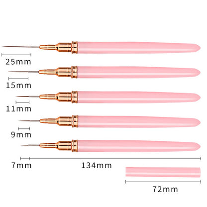 5PCS Nail Art Liner Brushes Set Nail Tools For Long Lines Thin Details Fine Drawing-Pink