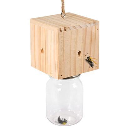 Wooden Bee Trap for Outside Hanging Wood Carpenter Bee Catcher with Removable Bottle Style 1