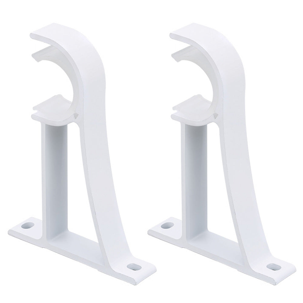 2 Piece Metal Support Curtain Rod Pole - White
