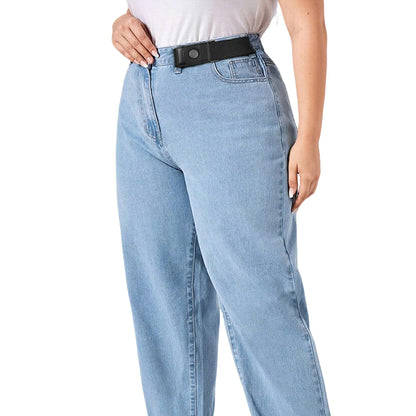 2Pcs Elastic Side Buckle Belt for Jeans Pants Unisex Adults Adjustable Waistband Stretch-Black