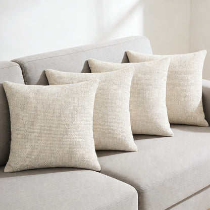 4 Pack Chenille Knit Throw Pillow Covers for Couch Bed -Beige