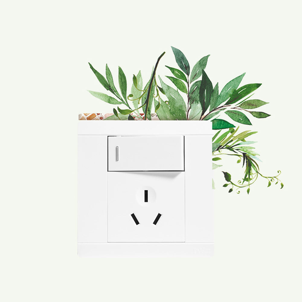 4 Sheets Green Plant Flower Wall Decals Green Leaf Stickers Switch Decals
