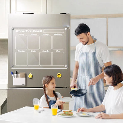 Set of 2Pcs Acrylic Magnetic Calendar for Fridge Clear Dry Erase Board Planner with 5 Colorful Markers Monthly and Weekly