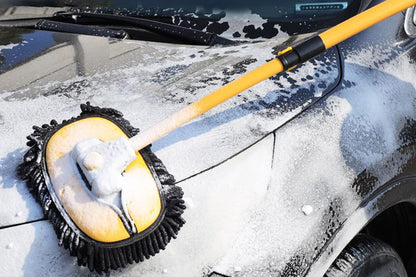 102cm Telescopic Adjustable Car Wash Mop Brush Kit with 15 Degree Curved Long Handle for Vehicle Cleaning -Yellow