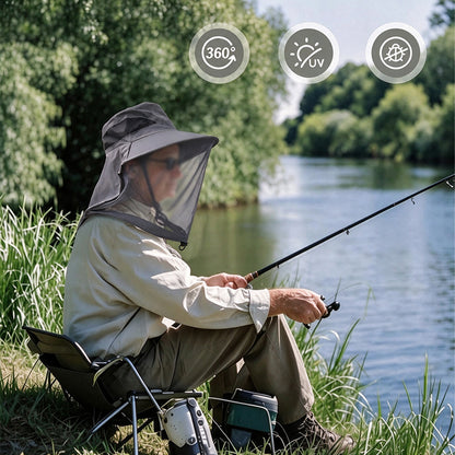 360 Protection Fishing Mosquito Hat Wide Brim Mesh Face Cover Hat