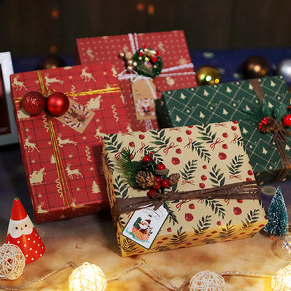 6 Sheet Christmas Gift Wrapping Paper Set Retro Christmas Wrapping Paper