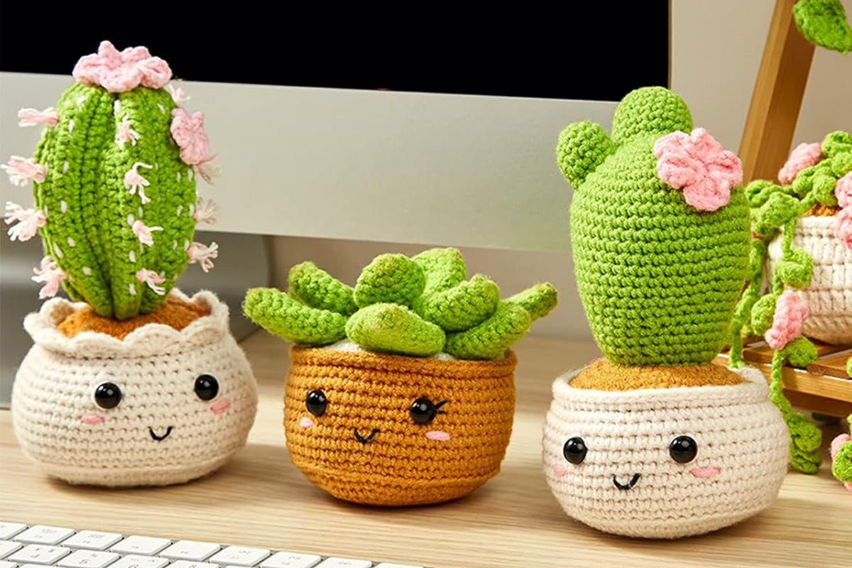 6 Pack Hanging Potted Plants Craft Knitting Knitting Kits With  Hooks Yarn Set