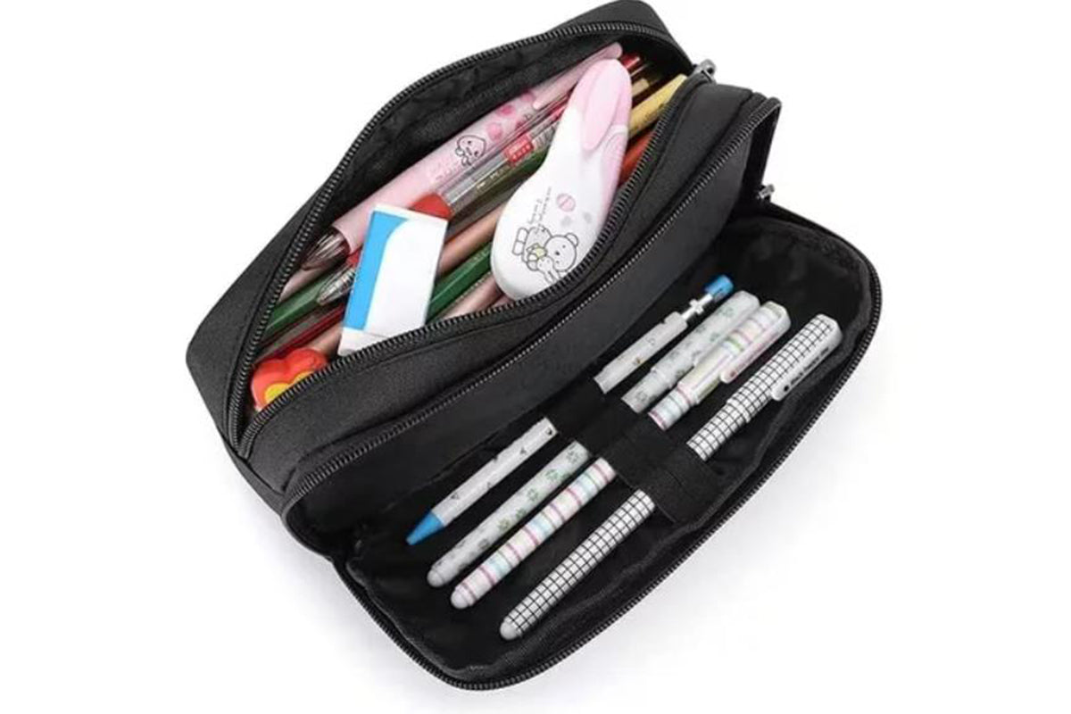 Large Capacity Pencil Case Pen Bag Organizer School Office Cosmetic Stationery Storage -Black
