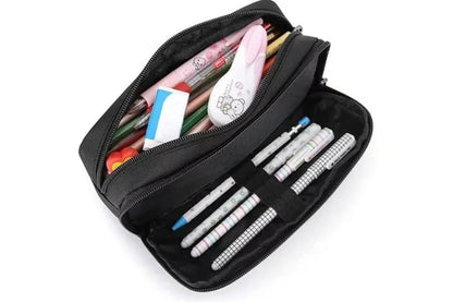 Large Capacity Pencil Case Pen Bag Organizer School Office Cosmetic Stationery Storage -Black