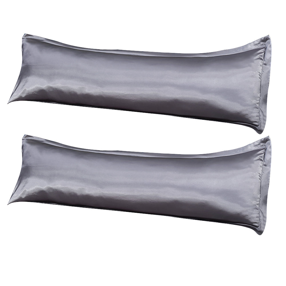 2Pcs Bedsure Satin Cooling And Silky Long Double Pillow Cover With Envelope Closure-Dilver Gray