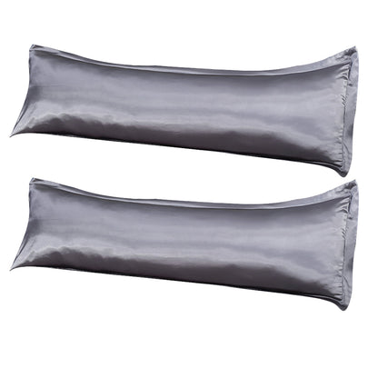 2Pcs Bedsure Satin Cooling And Silky Long Double Pillow Cover With Envelope Closure-Dilver Gray