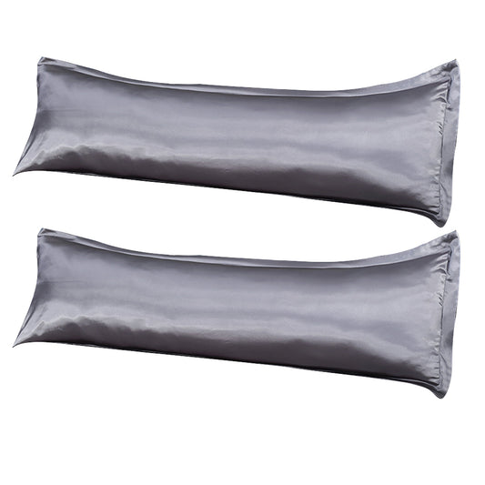 2Pcs Bedsure Satin Cooling And Silky Long Double Pillow Cover With Envelope Closure-Dilver Gray