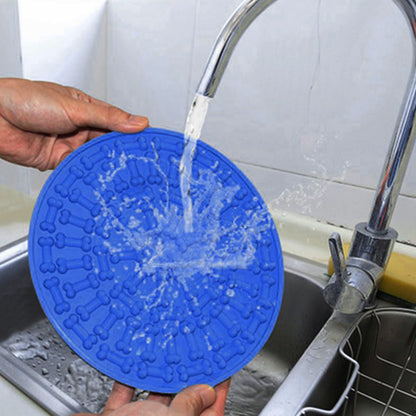 Dog Lick Pad Bath Washing Buddy Suction Grooming Pad Helper Slow Feeder Mat-Blue