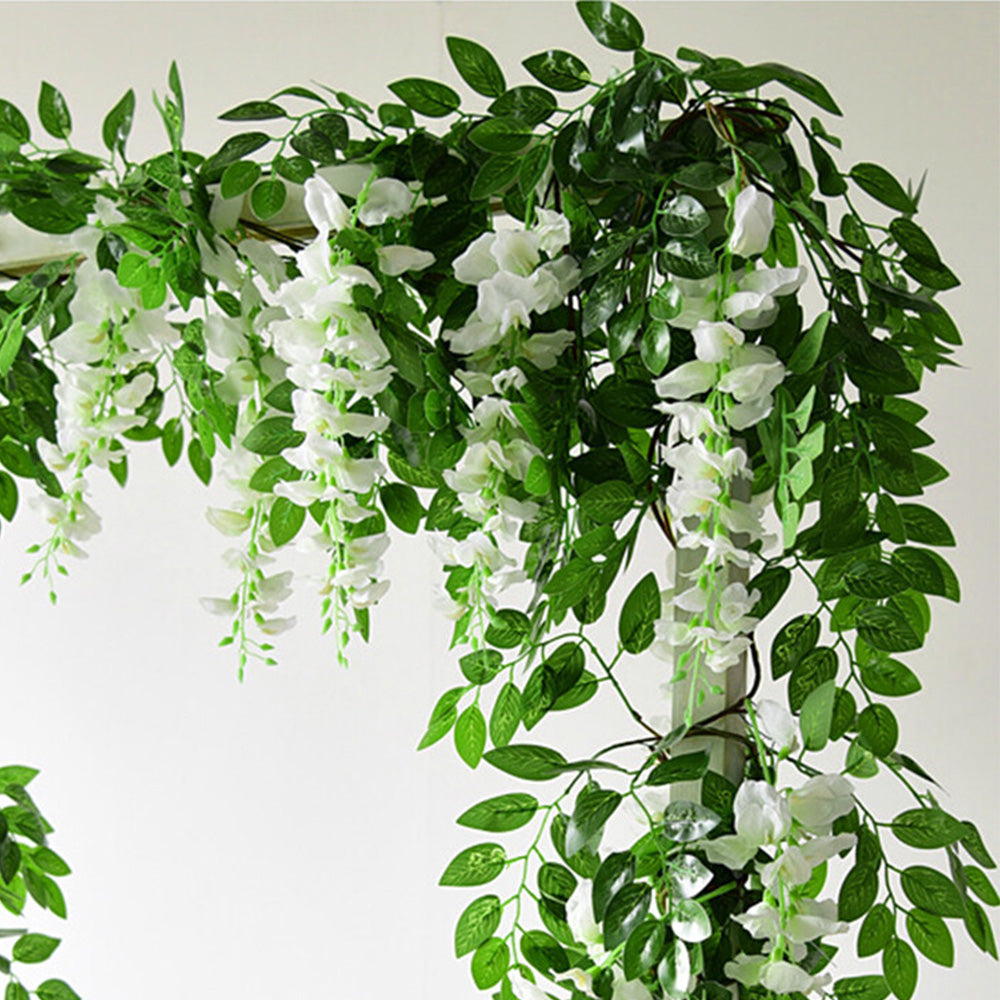 4PCS Artificial Silk Wisteria Vine Hanging Garlands 1.8m for Home & Garden Decoration White