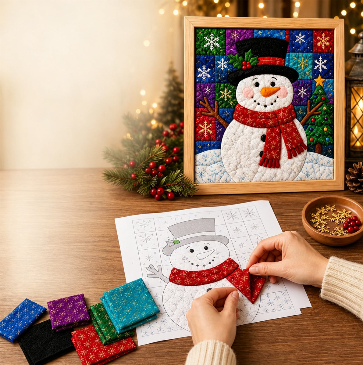 Fabric Poke Art Kit for Adults 3D Christmas Santa Claus DIY Craft - Snowman