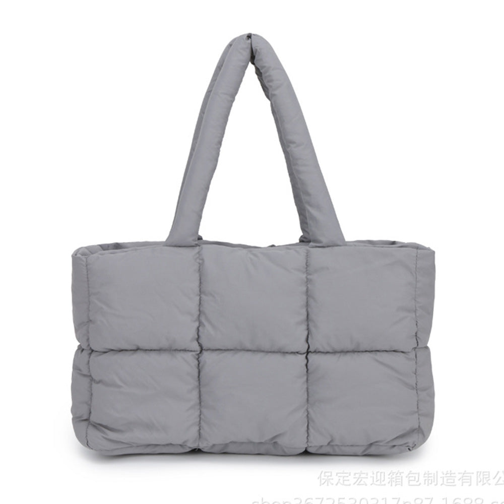Puffer Tote Bag Large Quilted Puffy Handbag Lightweight Satchel Purse Grey