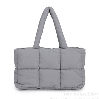Puffer Tote Bag Large Quilted Puffy Handbag Lightweight Satchel Purse Grey