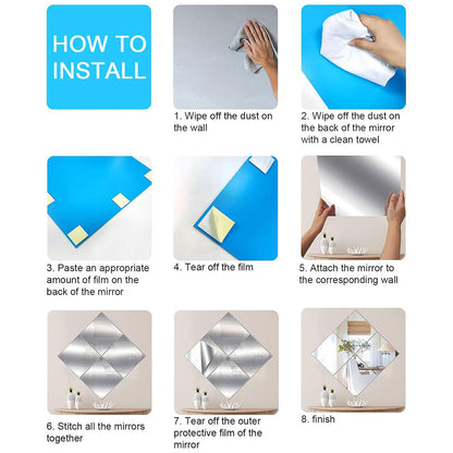 4Pcs DIY Stick On Acrylic Mirrors Self Adhesive Mirror Stickers for Wall Wardrobe Doors