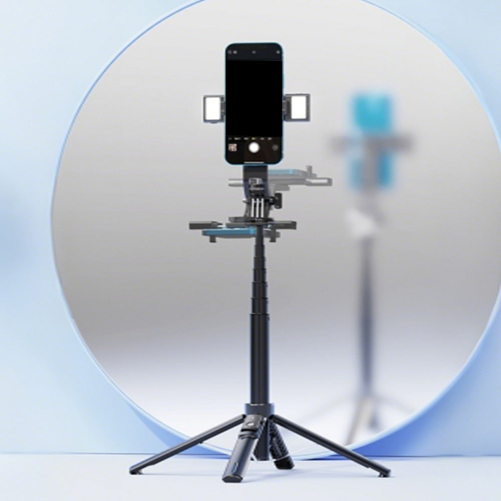 Bluetooth Selfie Stick Tripod 4 Leg Floor Stand with Dual Fill Light-Black