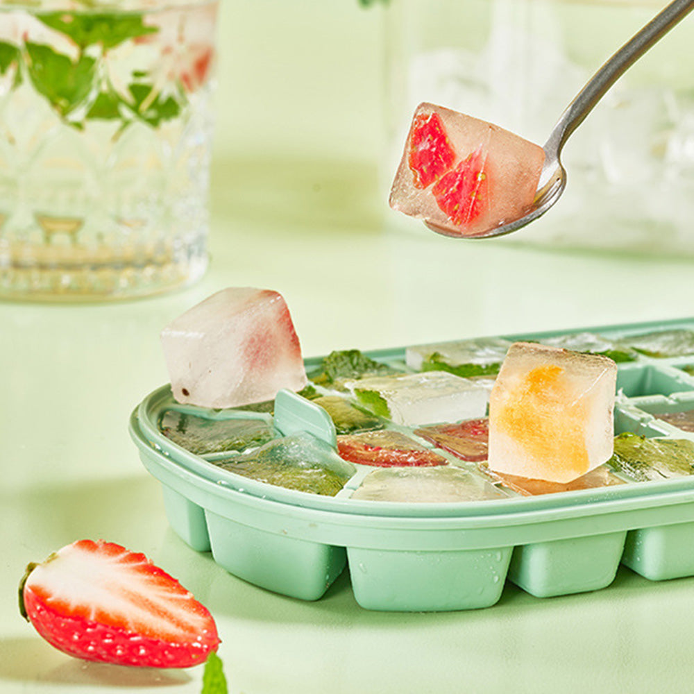 2-Tier Ice Cube Tray Mold with Press-Release Lid & Storage Box for Kitchen Fresh Green