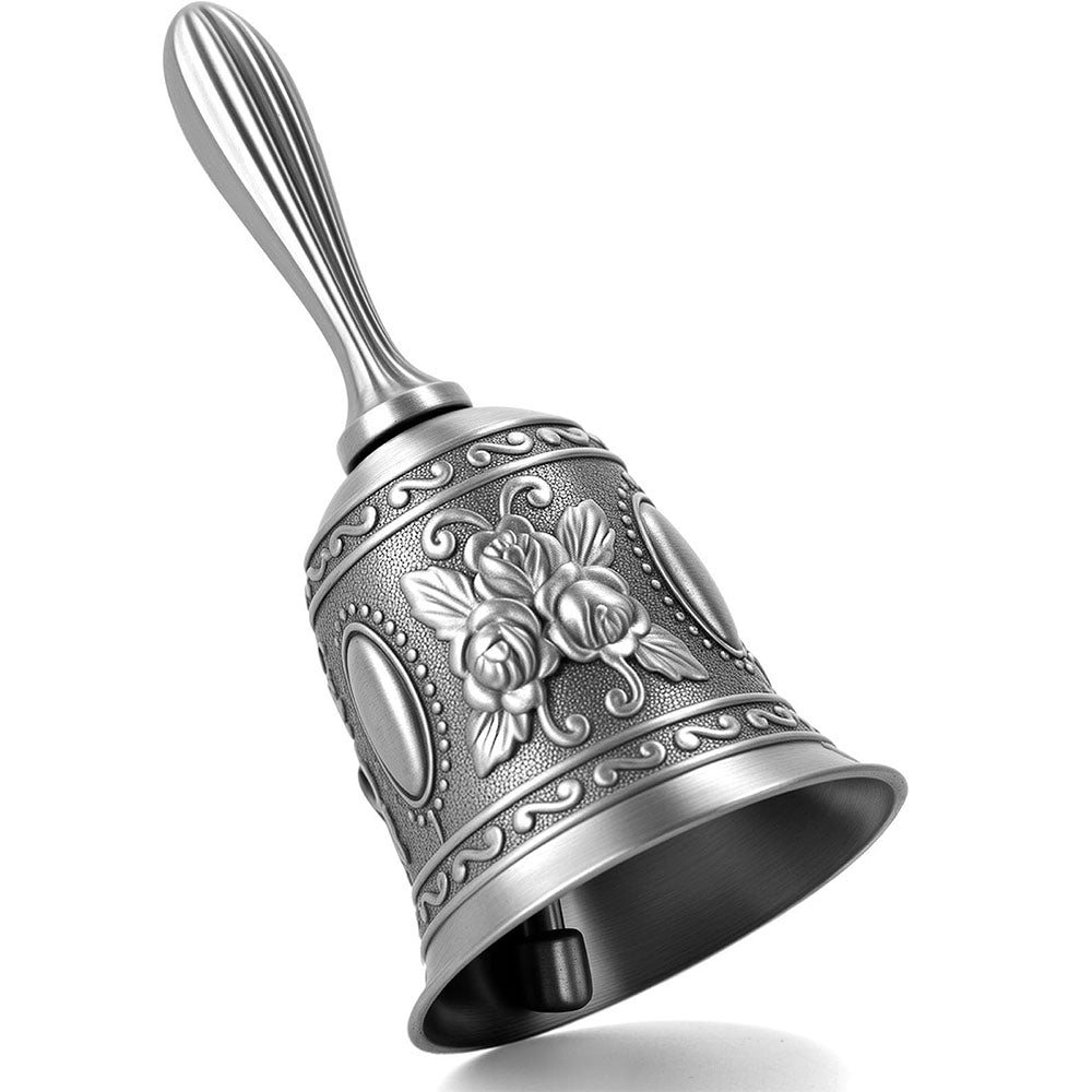Vintage Hand Bell Retro Metal Dinner Bell with Rose Pattern Gold - Silver