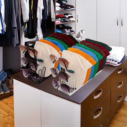 2 Piece Metal Hat Organizer Racks for 8 Caps and 3 Glasses Each