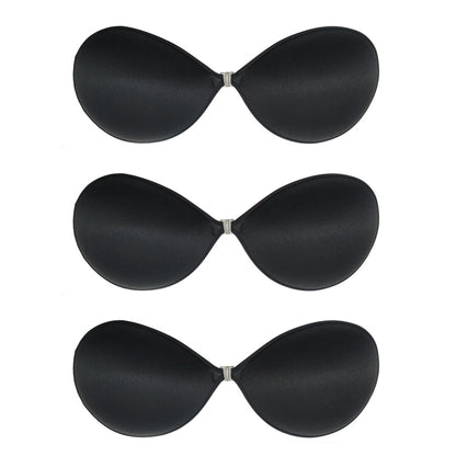3 Pairs Adhesive Invisible Bra Strapless Push Up Bra Backless Silicone Bra Women-Black