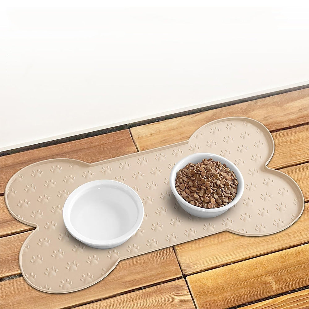 Dog Food Mats for Floors Waterproof Silicone Dog Bowl Mat with Raised Edge Apricot