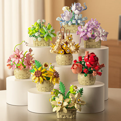 8PCS Flower Building Block Set Mini Potted Plants & Succulent Toys for Kids