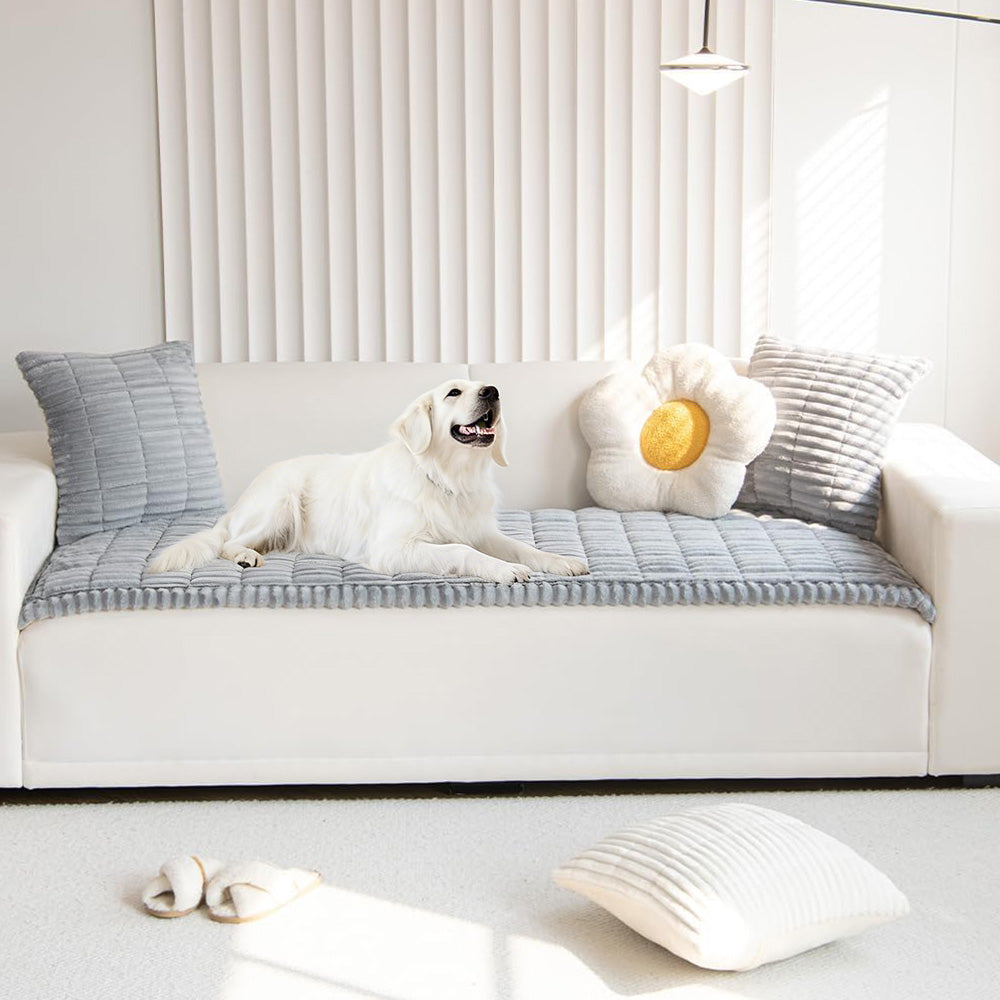 Couch Cover for Dogs Washable Fuzzy Pet Couch Cushion-Light Grey