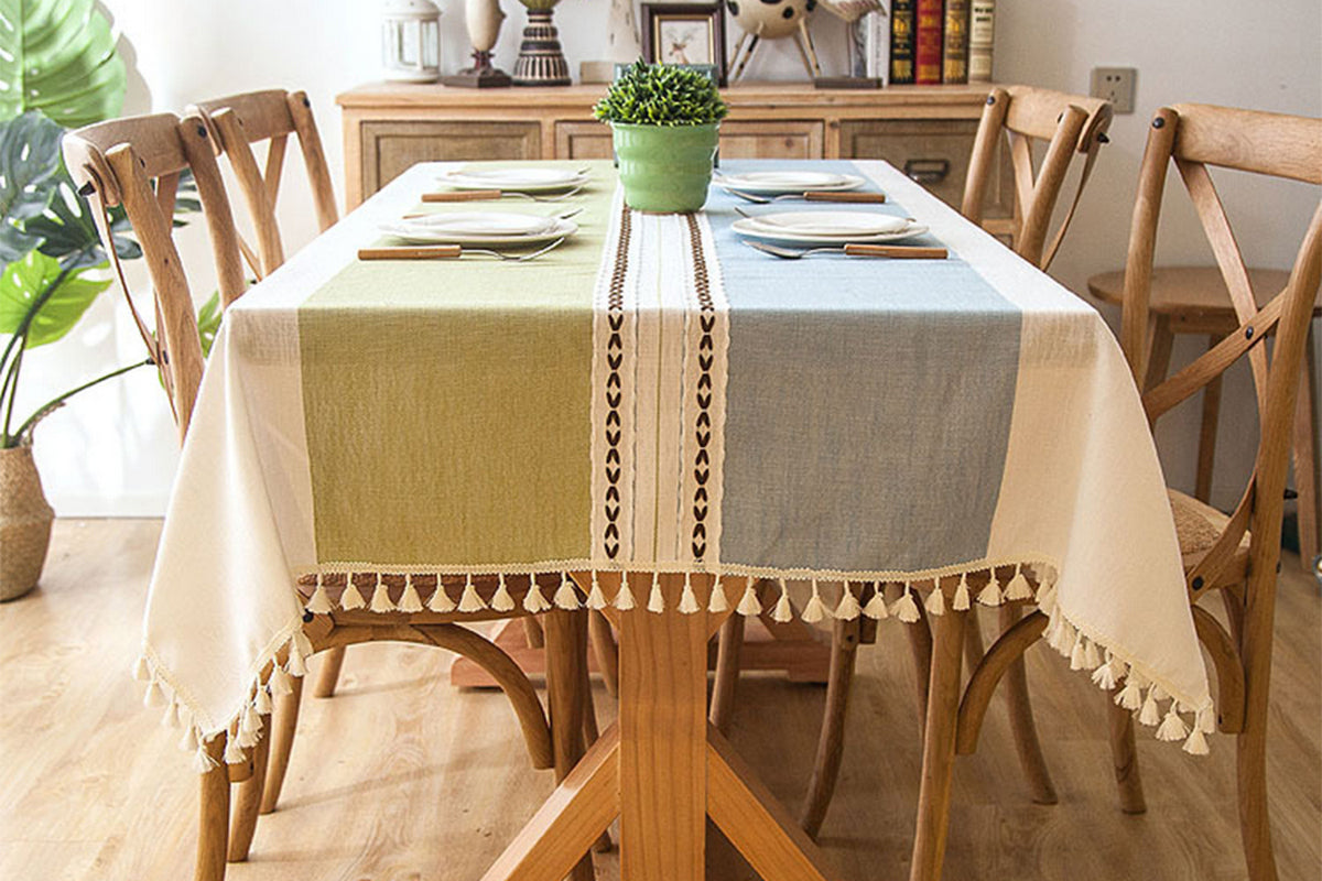 Square Linen Fabric Table Cloth-Washable With Dust-Proof Wrinkle Resistant Table Cover-Green