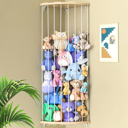 Stuffed Animal Storage Wood Corner Cage Plush Toys Holder With Star Pattern
