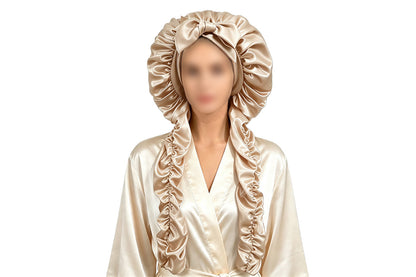 Double Layer Satin Sleep Cap for Long Hair Braids and Natural Hairstyles - Champagne