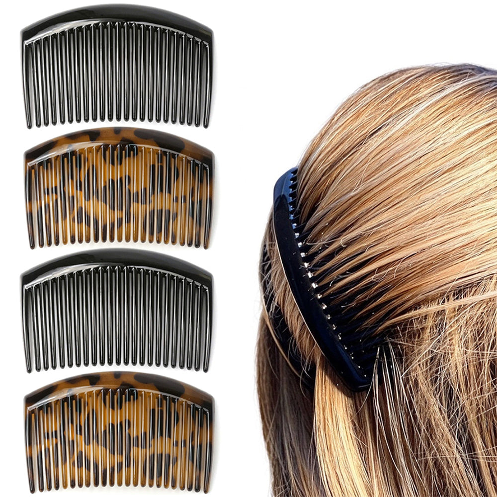 4Pcs French Hair Combs Tortoiseshell Black Side Combs for Updo Bun