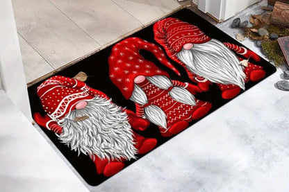 2Pcs Set Christmas Gnome Kitchen Rugs and Mats Non Slip Christmas Faceless Gnome Floor Mat for Bedroom Bathroom