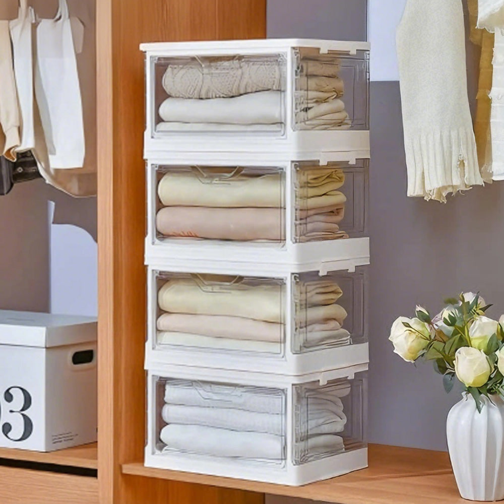 4 Tier Clear Storage Bins with Lids Stackable Plastic Bins with Wheels for Closet Bedroom Living Room
