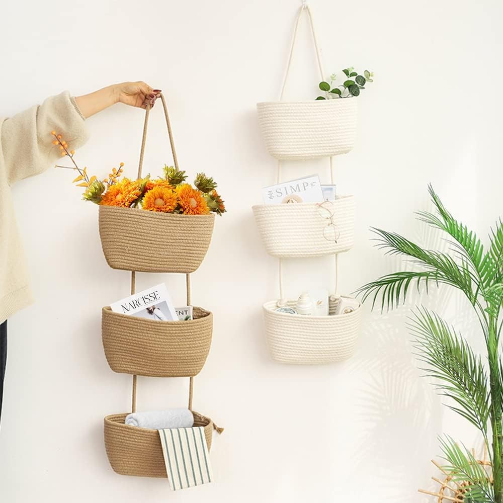 Over the Door Hanging Organizer Bag Detachable 3-Tier Hanging Wall Basket