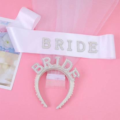 Bride Accessory with Veil Sash and Headband for Bachelorette Party -Iridescent