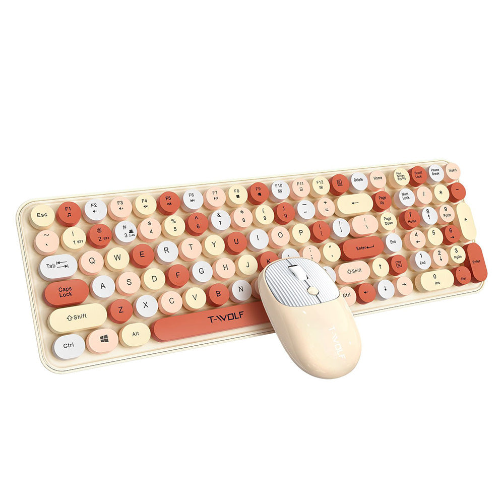 2.4GHz Wireless Keyboard And Mouse Combo With Round Key Caps-Brown